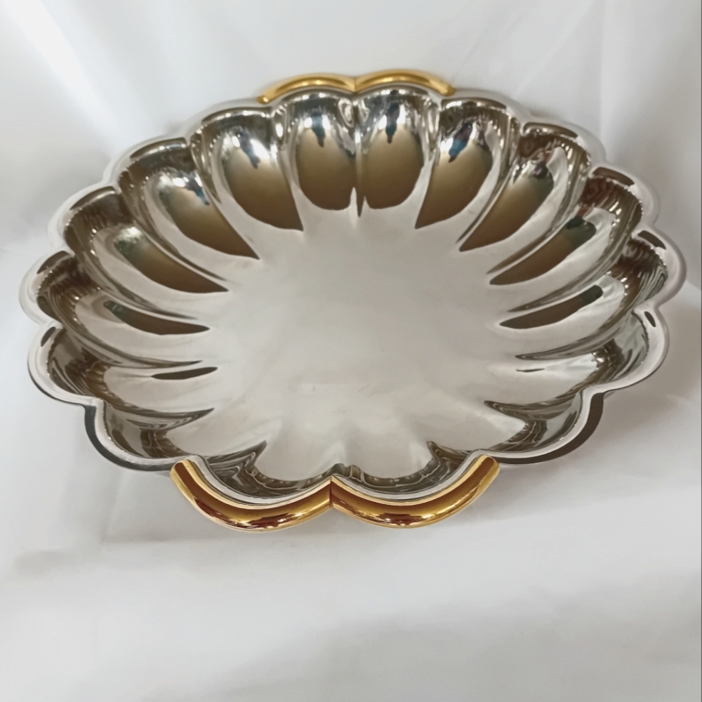 Silver and Gold Scalloped Large Bowl Centrepiece INOXBECK Italy